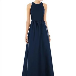Alfred Sung D707 Sleeveless Keyhole Back Satin Maxi Dress Sz 6 Midnight